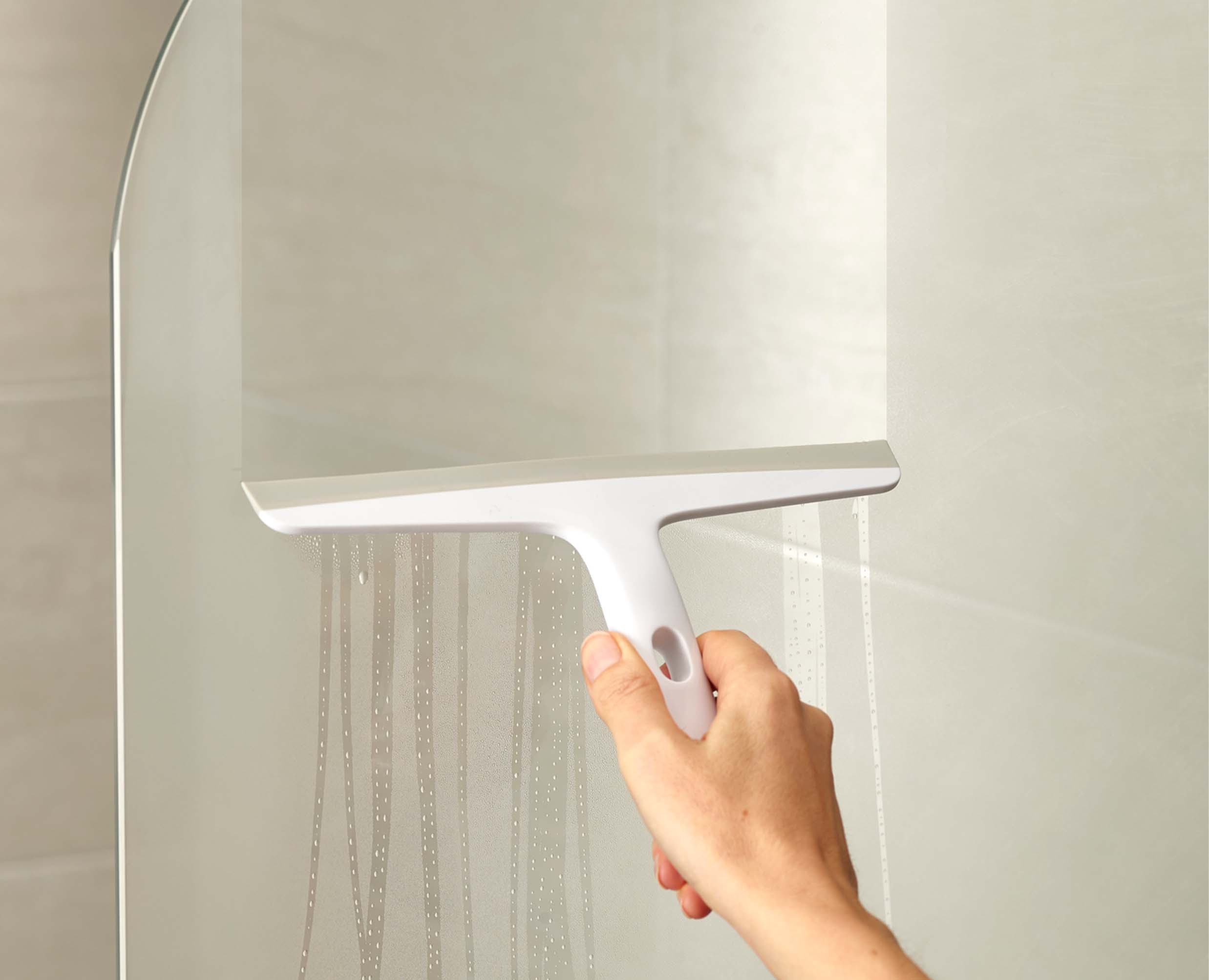 EasyStore™ Light Gray Shower Squeegee with Storage Hook